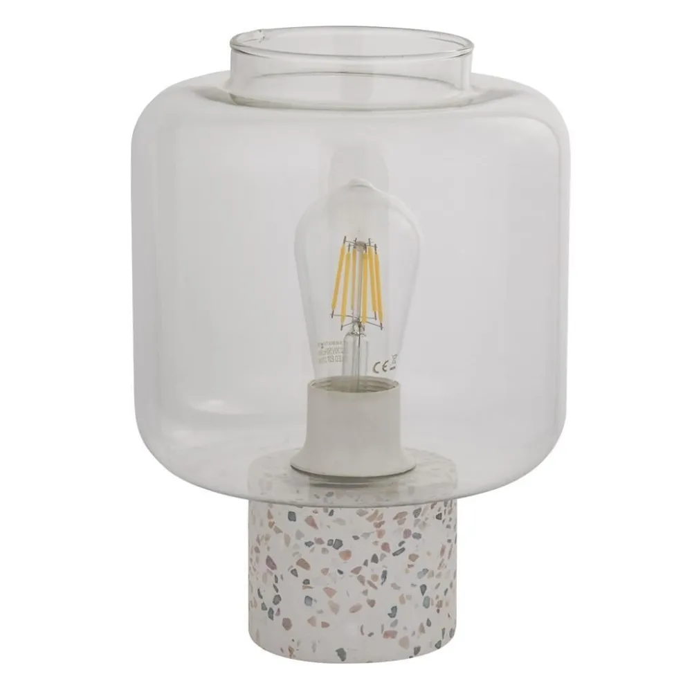 Best Searchlight Tischlampe Weiß 28 cm klein Glas Beton Terrazzo E27