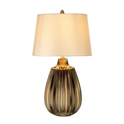 Clearance Elstead Tischlampe Weiß Bronze E27 55 cm Stoff Keramik