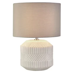 Clearance Searchlight Tischlampe Weiß Grau E14 37,5 cm Ø 27 cm Keramik Stoff