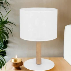 TK Lighting Tischlampe Weiß Holz SEYA Wohnzimmer Bett Lampe