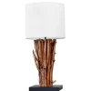 Invicta Interior Tischlampe Weiß Holz Stoff E27 H:58 cm gemütlich