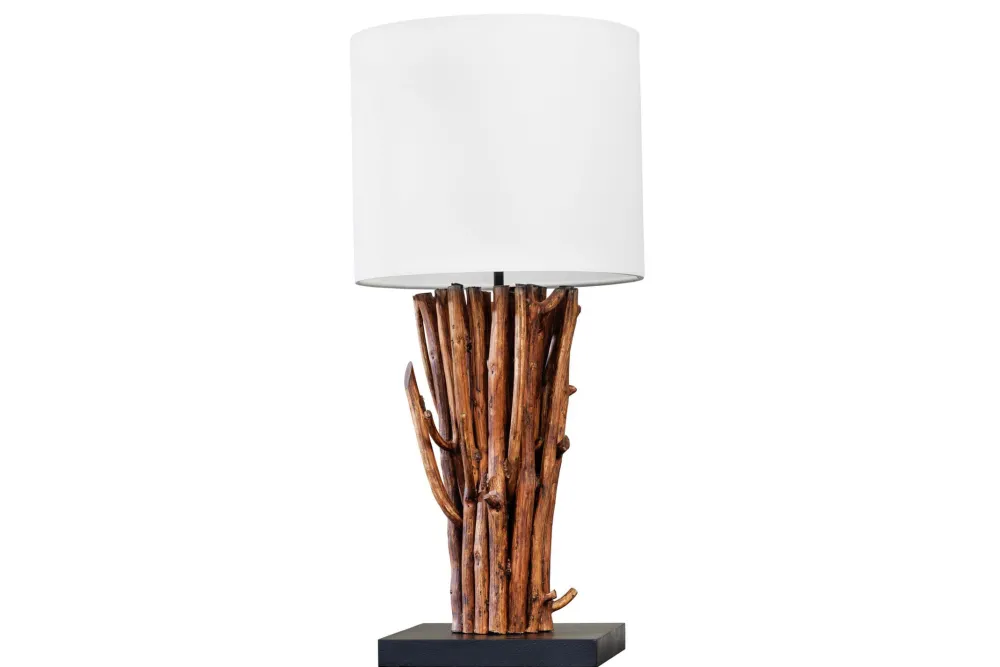 Invicta Interior Tischlampe Weiß Holz Stoff E27 H:58 cm gemütlich