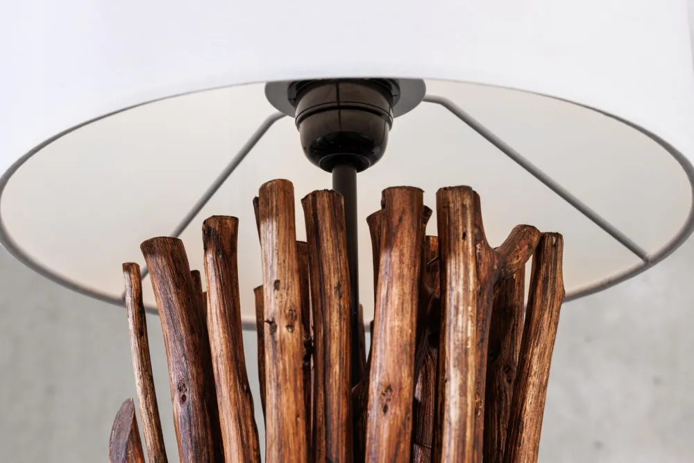 Invicta Interior Tischlampe Weiß Holz Stoff E27 H:58 cm gemütlich