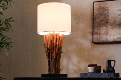 Invicta Interior Tischlampe Weiß Holz Stoff E27 H:58 cm gemütlich