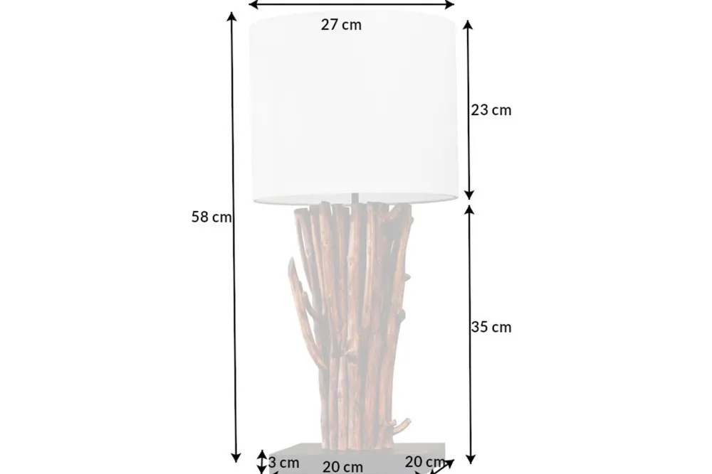 Invicta Interior Tischlampe Weiß Holz Stoff E27 H:58 cm gemütlich