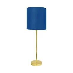 Giovanni Battista Tischleuchte 58,5 cm Ø 20 cm Stoff Messing Blau* Tischlampen|Schlafzimmer Lampen