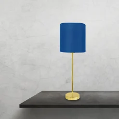 Giovanni Battista Tischleuchte 58,5 cm Ø 20 cm Stoff Messing Blau* Tischlampen|Schlafzimmer Lampen