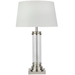 Outlet Searchlight Tischleuchte 63 cm E27 in Silber matt Weiß Glas