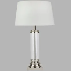 Outlet Searchlight Tischleuchte 63 cm E27 in Silber matt Weiß Glas