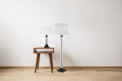 Searchlight Tischleuchte 63 cm Schwarz Weiß E27 Stoff Glas* Wohnzimmerlampen|Schlafzimmer Lampen