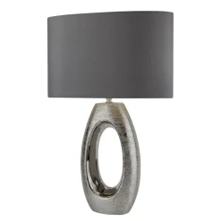 Searchlight Tischleuchte Chrom Grau E27 61 cm Stoff Keramik Modern* Stofflampen|Schlafzimmer Lampen