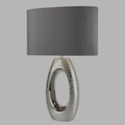 Searchlight Tischleuchte Chrom Grau E27 61 cm Stoff Keramik Modern* Stofflampen|Schlafzimmer Lampen