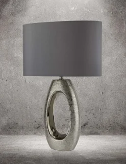 Searchlight Tischleuchte Chrom Grau E27 61 cm Stoff Keramik Modern* Stofflampen|Schlafzimmer Lampen