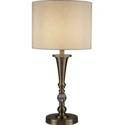 Searchlight Tischleuchte E27 62 cm Ø 30 cm in Messing Antik Natur* Stofflampen|Rustikale Lampen