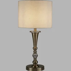 Searchlight Tischleuchte E27 62 cm Ø 30 cm in Messing Antik Natur* Stofflampen|Rustikale Lampen