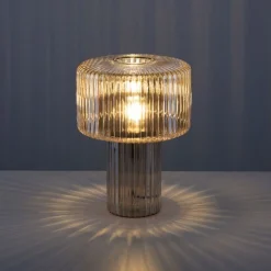 Paul Neuhaus Tischleuchte Glas in Bernstein E27 35 cm Pilz Retro* Wohnzimmerlampen|Schlafzimmer Lampen