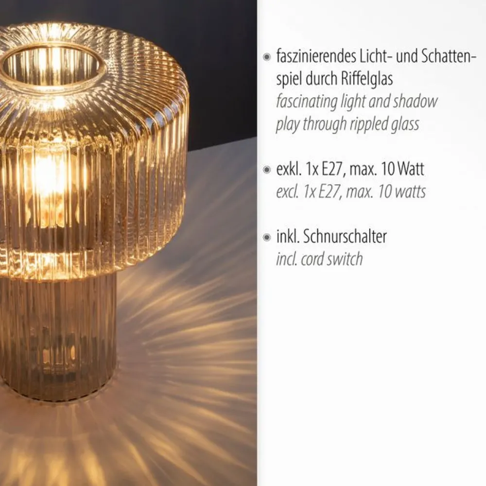 Paul Neuhaus Tischleuchte Glas in Bernstein E27 35 cm Pilz Retro* Wohnzimmerlampen|Schlafzimmer Lampen