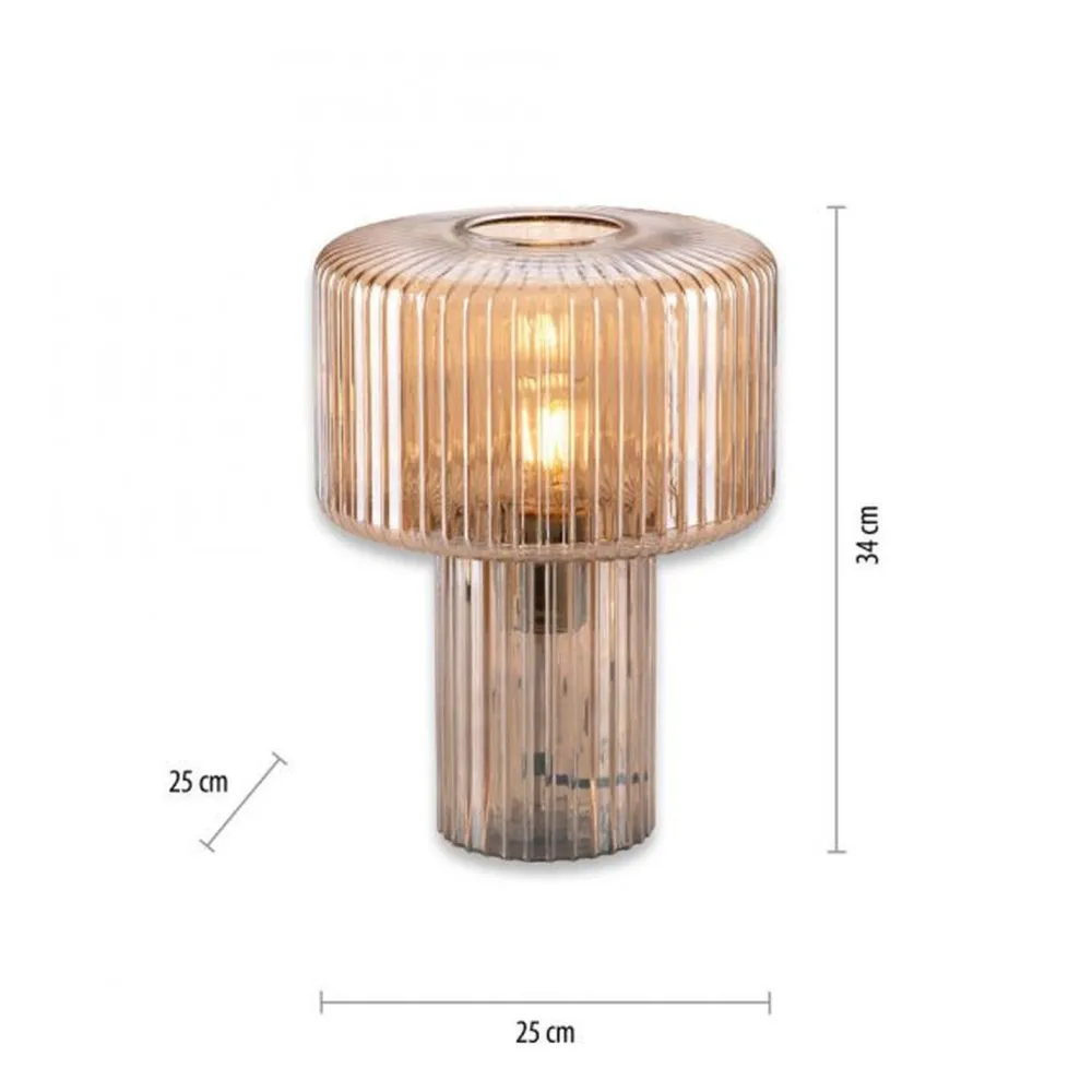 Paul Neuhaus Tischleuchte Glas in Bernstein E27 35 cm Pilz Retro* Wohnzimmerlampen|Schlafzimmer Lampen