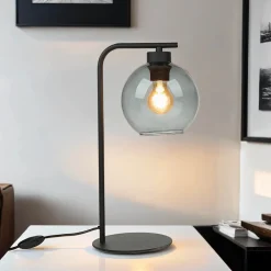 TK Lighting Tischleuchte Glas Kugel Schwarz Grau 46 cm hoch Modern* Tischlampen|Moderne Lampen
