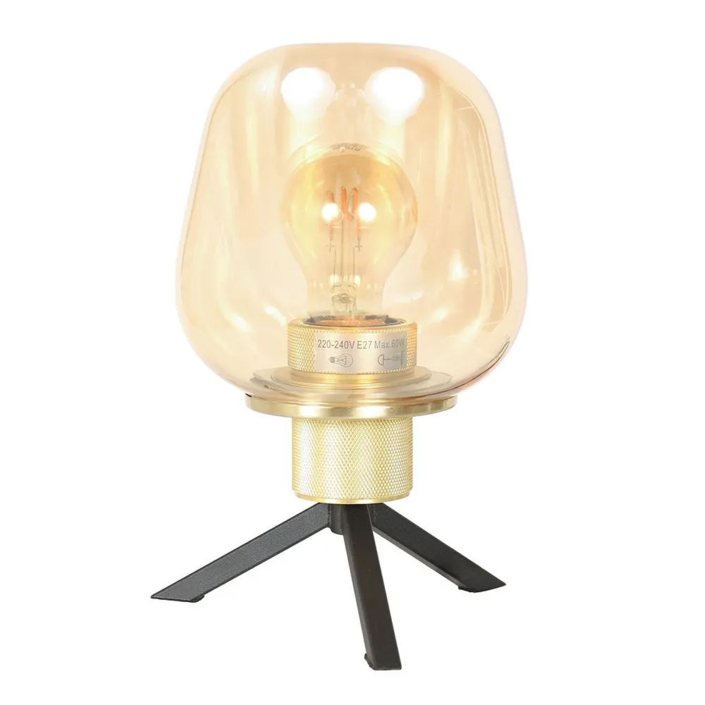 Steinhauer Tischleuchte Glas Metall in Schwarz Messing E27 23 cm* Tischlampen|Schlafzimmer Lampen