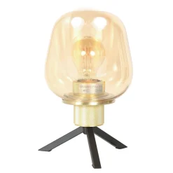 Steinhauer Tischleuchte Glas Metall in Schwarz Messing E27 23 cm* Tischlampen|Schlafzimmer Lampen