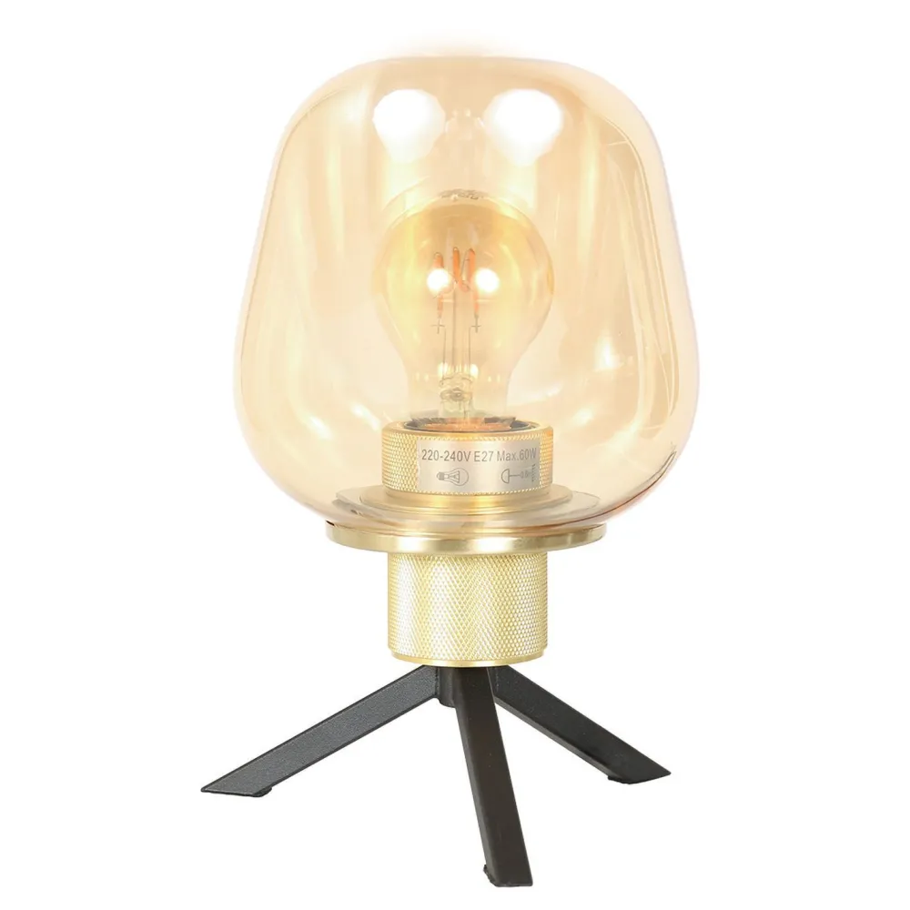 Steinhauer Tischleuchte Glas Metall in Schwarz Messing E27 23 cm* Tischlampen|Schlafzimmer Lampen