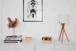 New By Rydéns Tischleuchte Holz Stoff 55 cm Dreibein Eiche Weiß E27