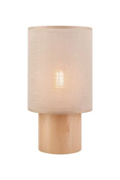 Lamkur Tischleuchte Holz Stoff Beige E27 30 cm Modern REI* Tischlampen|Stofflampen