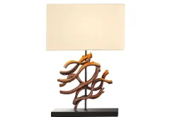 Invicta Interior Tischleuchte Holz Stoff Kautschuk 57 cm E27 blendarm* Tischlampen|Schlafzimmer Lampen