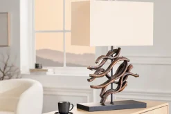 Invicta Interior Tischleuchte Holz Stoff Kautschuk 57 cm E27 blendarm* Tischlampen|Schlafzimmer Lampen