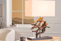 Invicta Interior Tischleuchte Holz Stoff Kautschuk 57 cm E27 blendarm* Tischlampen|Schlafzimmer Lampen