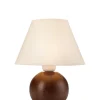 Lamkur Tischleuchte Holz Stoff rund H:24cm wohnlich E27* Glaslampen|Holzlampen