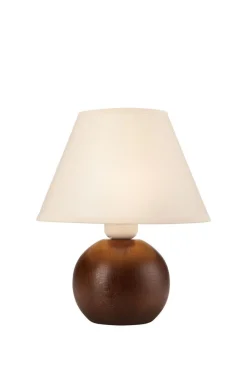 Lamkur Tischleuchte Holz Stoff rund H:24cm wohnlich E27* Glaslampen|Holzlampen