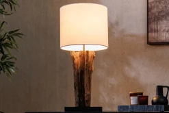 Clearance Invicta Interior Tischleuchte Holz Stoff Weiß 58 cm groß E27 blendarm