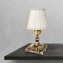 Giovanni Battista Tischleuchte in Bronze hell Weiß E14 20,5 cm Messing Stoff* Tischlampen|Schlafzimmer Lampen