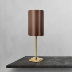 Giovanni Battista Tischleuchte in Bronze hell Braun E27 48,5 cm Messing Stoff* Tischlampen|Schlafzimmer Lampen