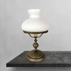 Giovanni Battista Tischleuchte Jugendstil 39 cm Glas Messing in Bronze Antik Weiß* Glaslampen|Messinglampen