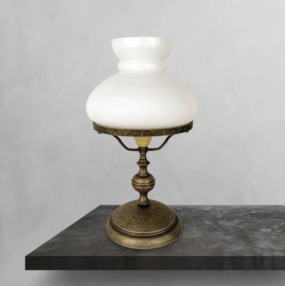 Giovanni Battista Tischleuchte Jugendstil 39 cm Glas Messing in Bronze Antik Weiß* Glaslampen|Messinglampen