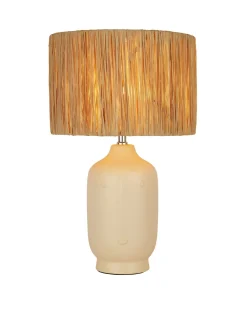 Searchlight Tischleuchte Keramik Bast Creme Natur E27 48 cm Boho* Wohnzimmerlampen|Schlafzimmer Lampen