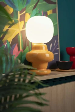 Best Ferroluce Tischleuchte Keramik Glas 17 cm breit 35 cm Gelb Weiß