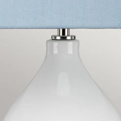 Elstead Tischleuchte Keramik Stoff E27 64 cm hoch Weiß Blau* Wohnzimmerlampen|Stofflampen