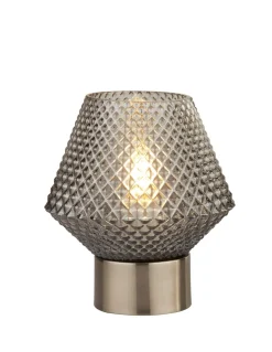 Searchlight Tischleuchte klein H: 17,5 cm Art Déco Rauchglas Metall* Glaslampen|Jugendstil Lampen