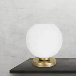 Giovanni Battista Tischleuchte Kugel E27 H: 26,5 cm Glas Messing in Weiß Bronze* Tischlampen|Jugendstil Lampen