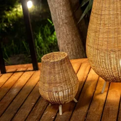 Newgarden Tischleuchte LED kabellos Rattan Akku IP54 H: 32,5 cm dimmbar* Moderne Außenleuchten|Outdoor Tischleuchten