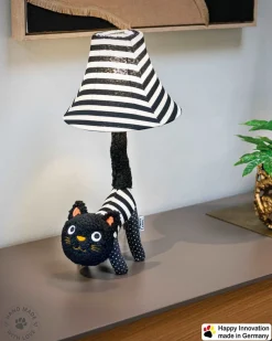 Discount Happy Lamps Tischleuchte LED Katze 51 cm Schwarz Weiß flauschig