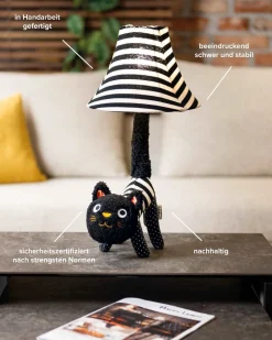 Discount Happy Lamps Tischleuchte LED Katze 51 cm Schwarz Weiß flauschig
