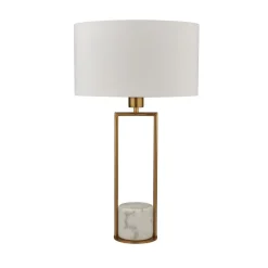 Discount Searchlight Tischleuchte Marmor Sockel H: 62 cm groß in Gold Weiß E27