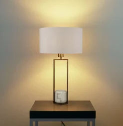 Discount Searchlight Tischleuchte Marmor Sockel H: 62 cm groß in Gold Weiß E27