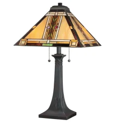 Clearance Elstead Tischleuchte Metall Glas 63,1 cm Tiffany Stil Zugschalter