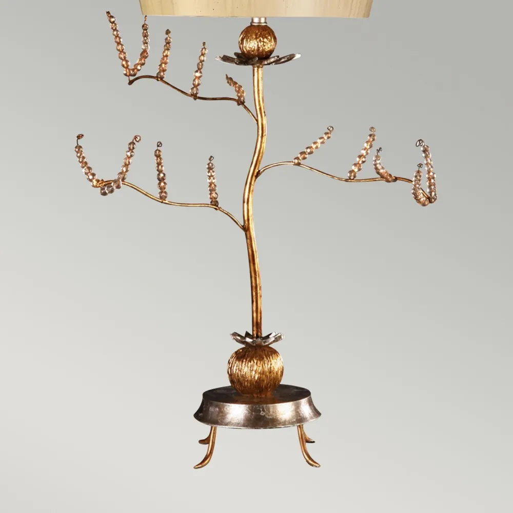 Elstead Tischleuchte Metall Stoff in Silber Creme 91cm kunstvoll* Tischlampen|Schlafzimmer Lampen